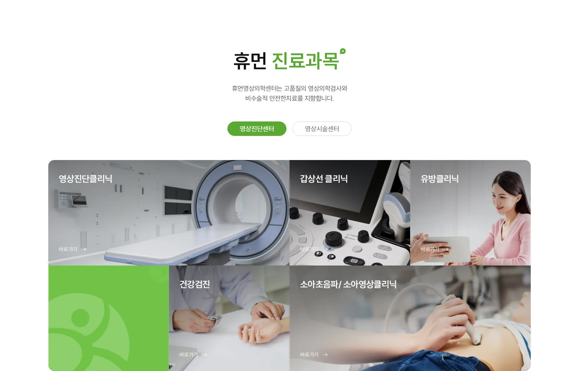 휴먼영상의학센터 ㅣ 영상의학과 전문의 150여명 근무 ㅣ 8개 분야별 판 진료·업무 분야 섹션