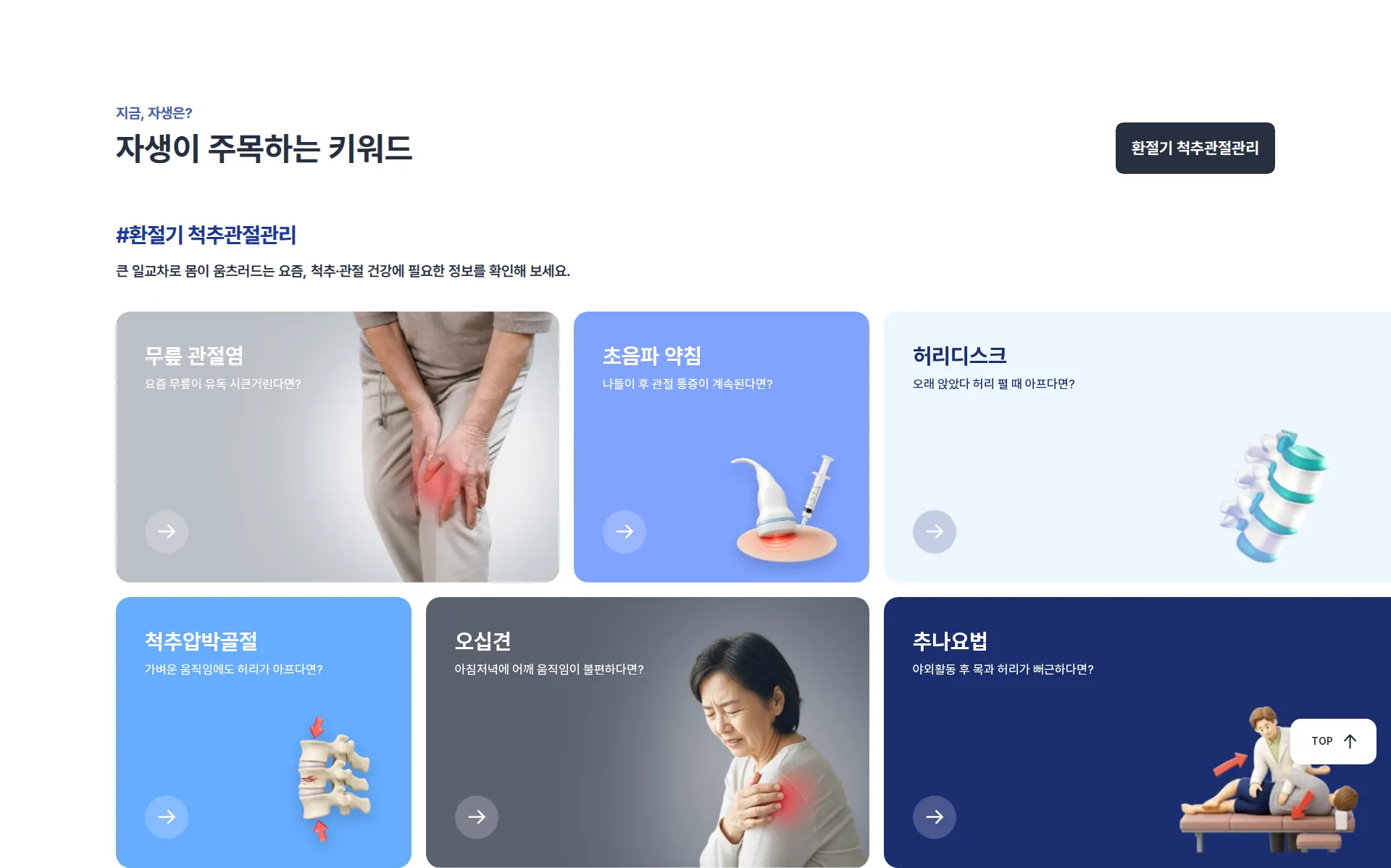 척추·관절 비수술 치료 한방병원 진료·업무 분야 섹션