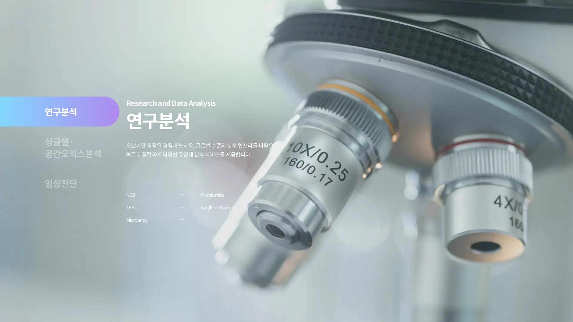 마크로젠 I Macrogen 진료·업무 분야 섹션